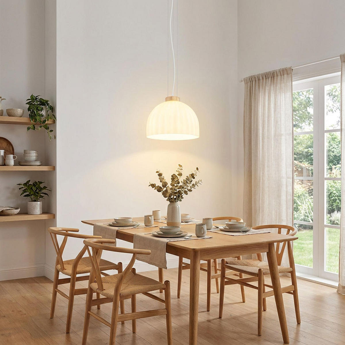LED HÄNGELEUCHTE SWANSON METALL, GLAS WEISS, HÖHENVERSTELLBAR - Weiß, Holz (30/30/120cm) - Globo Lighting