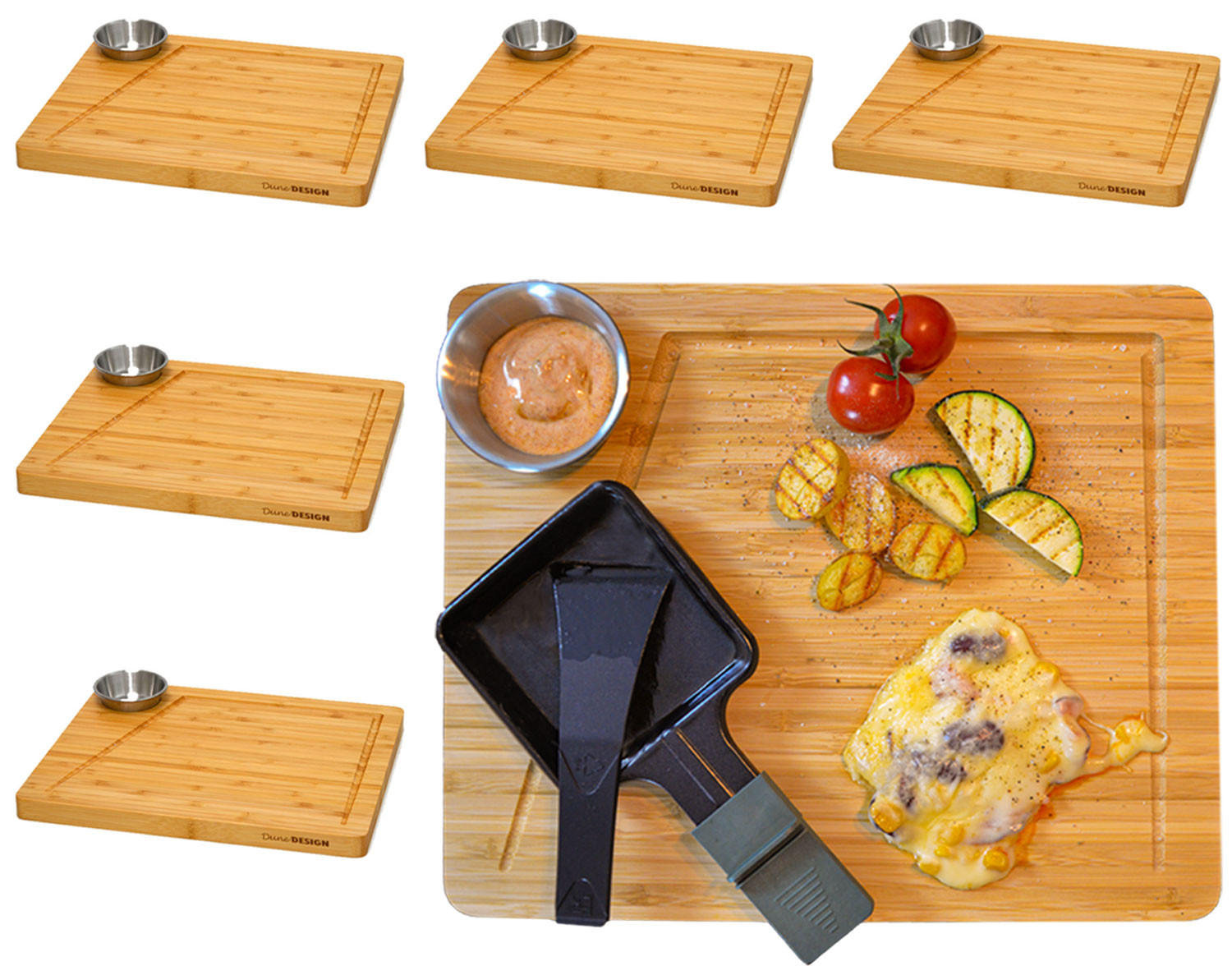 RACLETTEBRETT 6er Set, 25/30/2 cm, Bambus - Beige, Holz (25/30cm) - Dunedesign