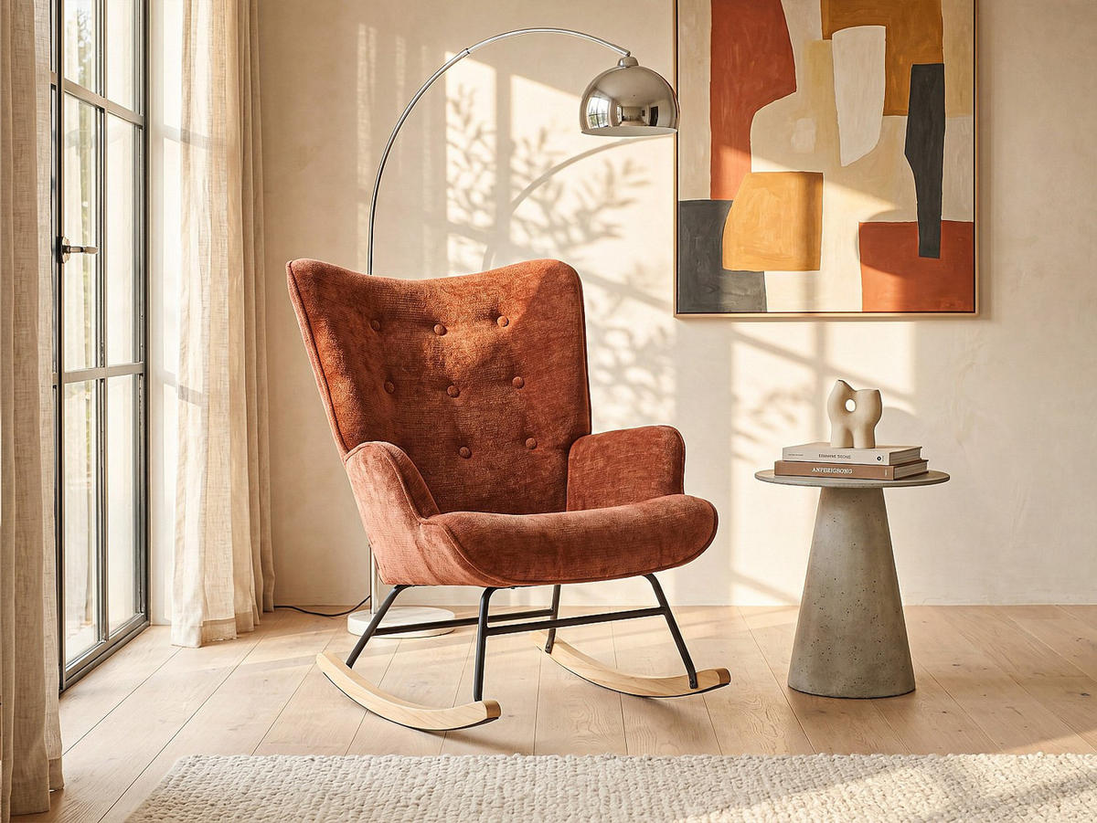 SESSEL mit gerader Rückenlehne - 1 Person - stoff - terracotta Elmina - Terracotta, Holz/Textil (86/91/68cm) - Vente-Unique