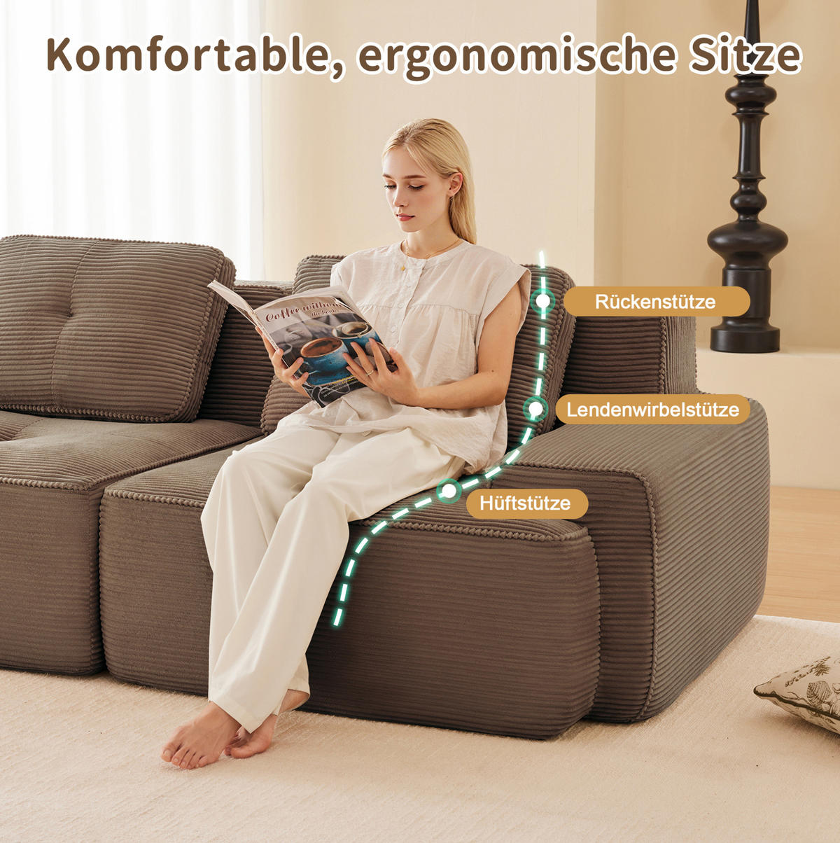 WOHNLANDSCHAFT 293/177/69 cm in Braun aus Cord mit tiefer Sitzfläche - Braun, Textil (177/69/293cm) - Flora Grace