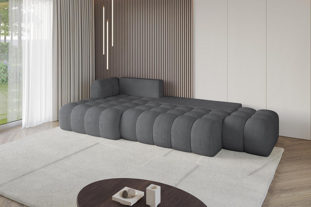 ECKSOFA mit Schlaffunktion Ottomane Links OLEA-L2 321x164x75 Dunkelgrau Cord - Taupe/Schwarz, Holzwerkstoff/Kunststoff (321/164cm) - ALTDECOR