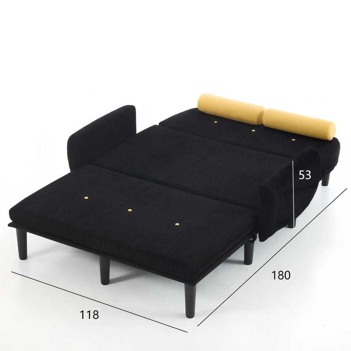 2-SITZER SCHLAFSOFA Cord Schwarz mit Kissen - Schwarz, Kunststoff/Textil (133.5/85/77cm) - WISHDOR