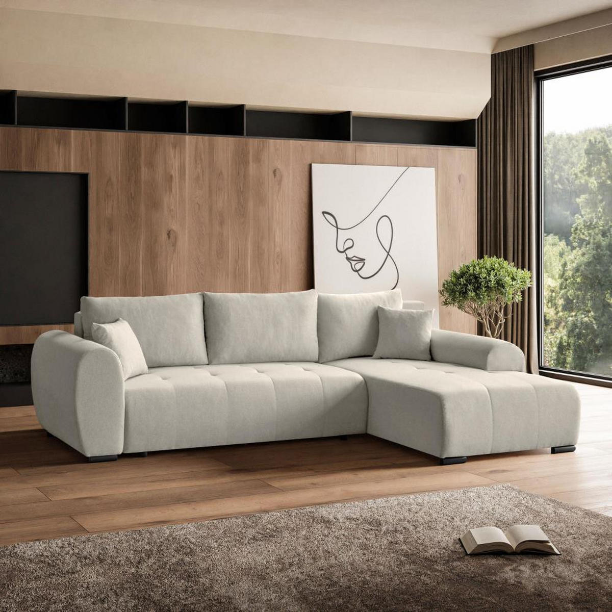 ECKSCHLAFSOFA Diana mt Bettkasten beige rechts - Beige/Schwarz, Textil (255/175cm) - Beautysofa