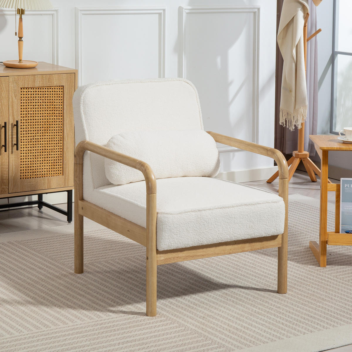SESSEL Wohnzimmer Loungesessel mit Armlehnen, Holzbeine für Schlafzimmer Weiß - Weiß, Textil (67/83/80cm) - HOMCOM