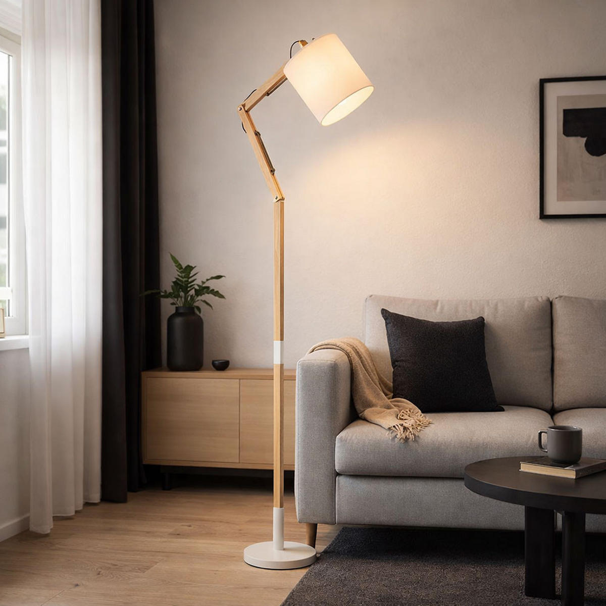 LED STEHLEUCHTE Holzoptik Weiß - Weiß, Holz (75/25/172cm) - Globo Lighting