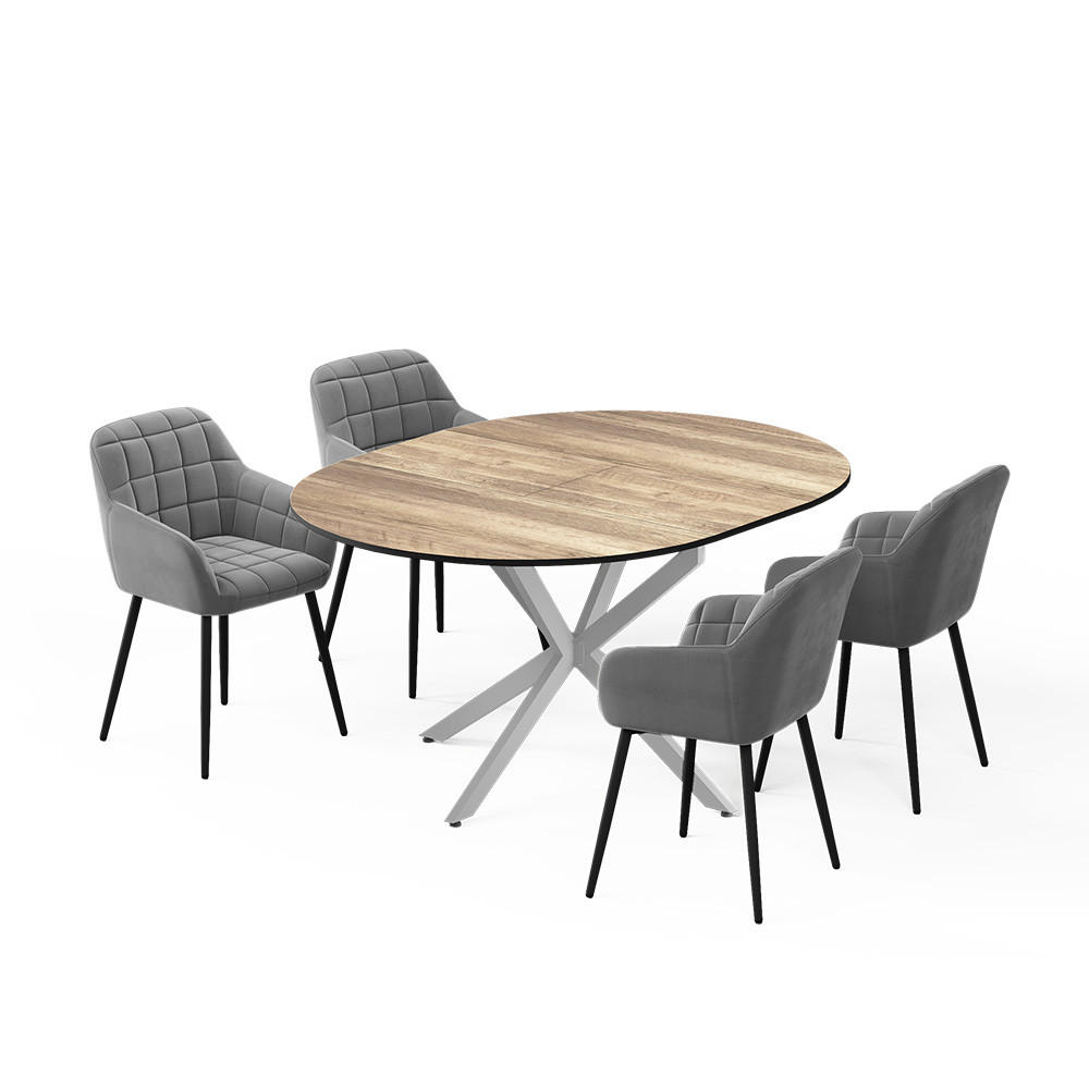 ESSTISCH-SET Loyd, Eiche rustikal/Grau, 120 x 120 cm mit 4 Esszimmerstühlen (Grau) - Wildeiche/Grau, Holzwerkstoff (120/76.5/120cm) - Vicco