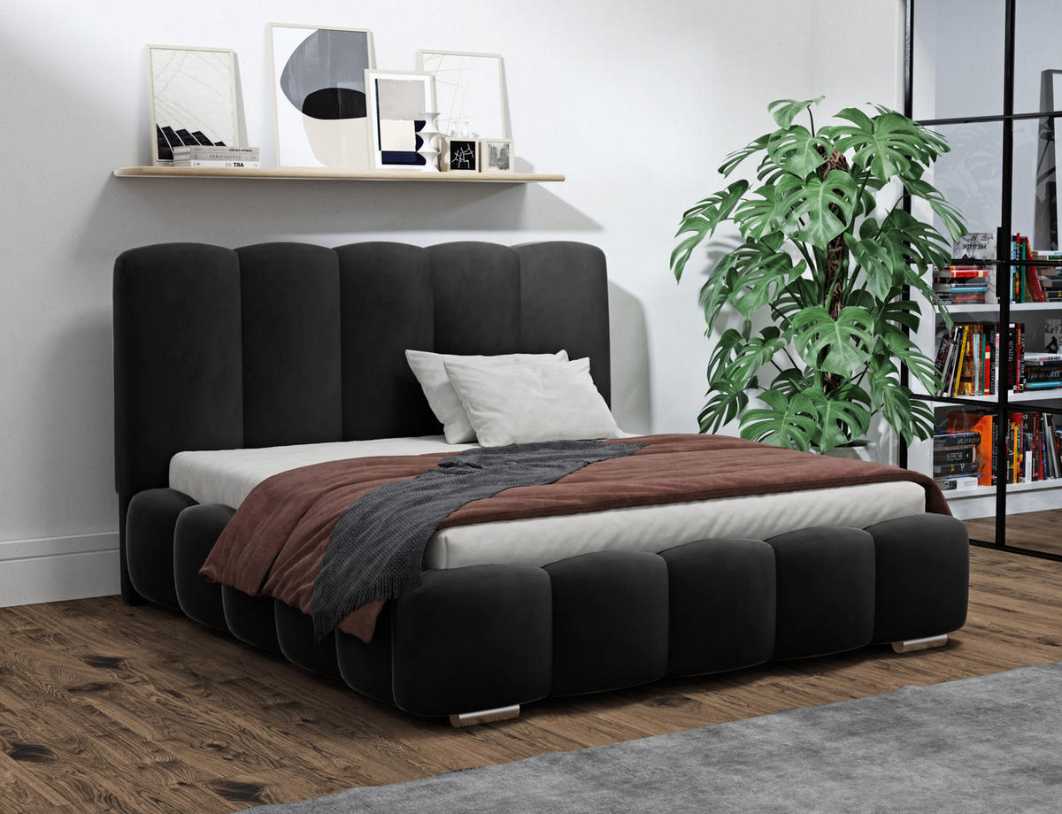 DOPPELBETT mit bettkasten Leytron 120x200 cm, Schwarz - Schwarz, Textil (120/200cm) - Fedve