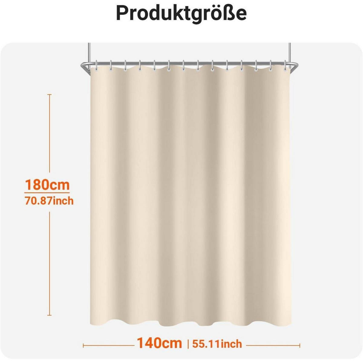 DUSCHVORHANG Beige 140 x 180 cm mit beschwertem Saum - Beige, Textil (140/180cm)