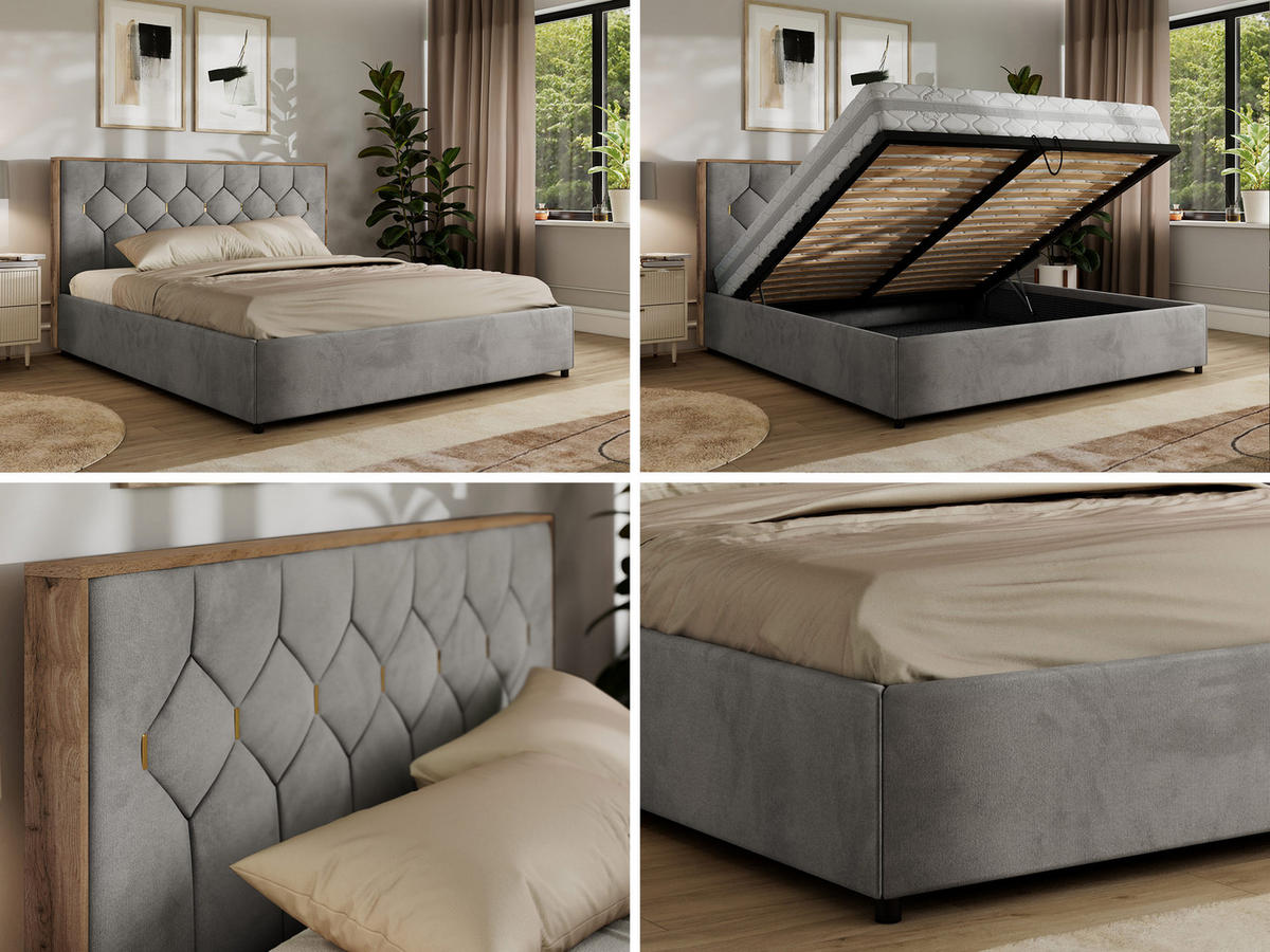 POLSTERBETT LARINO CLASSIC 180/200 - Hellgrau Velvet - ohne Matratze - Hellgrau, Textil (180/200cm) - MKS