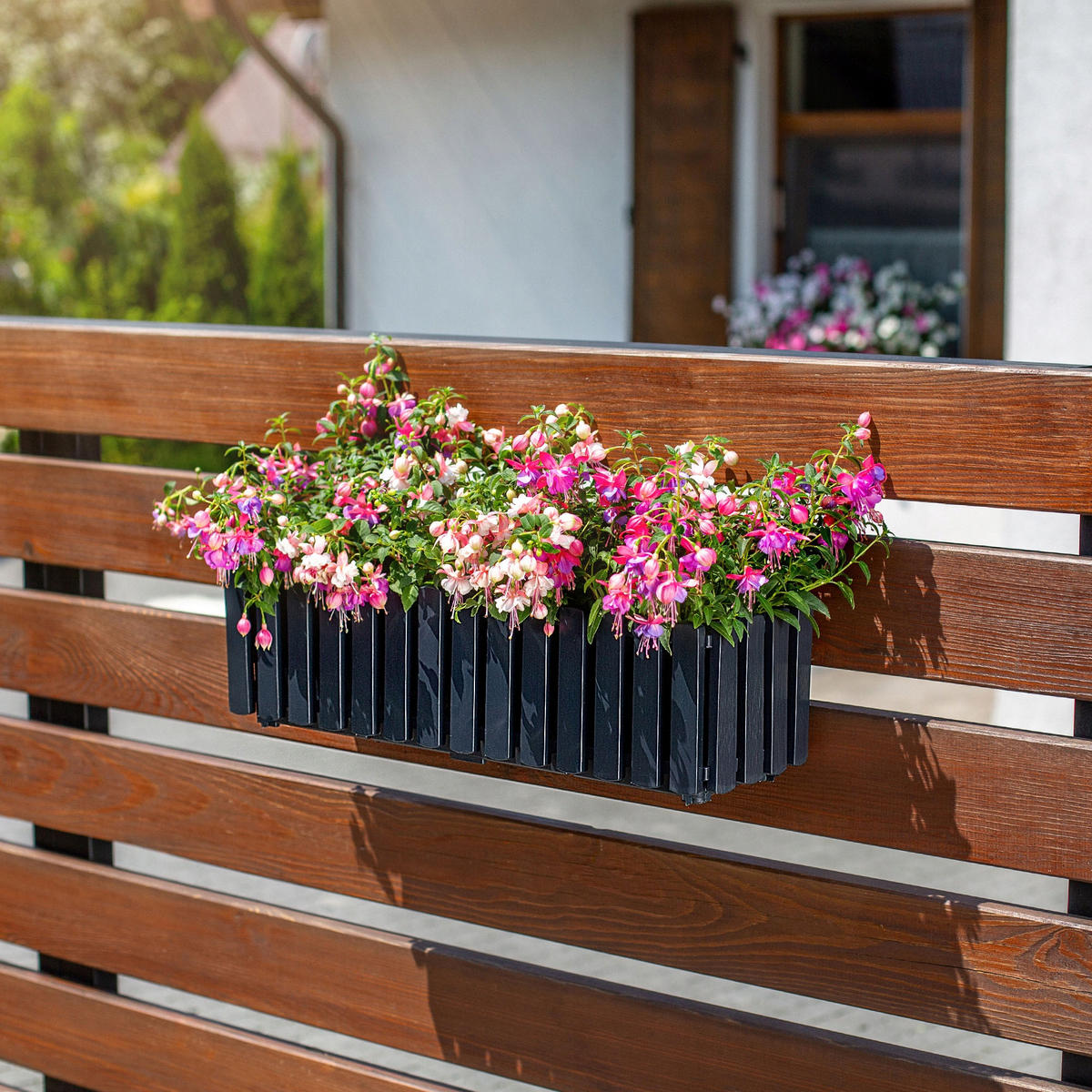 BLUMENKASTEN mit Griffen und Bewässerungssystem, 60 cm, Anthrazit - Anthrazit, Kunststoff (18/58cm) - KADAX