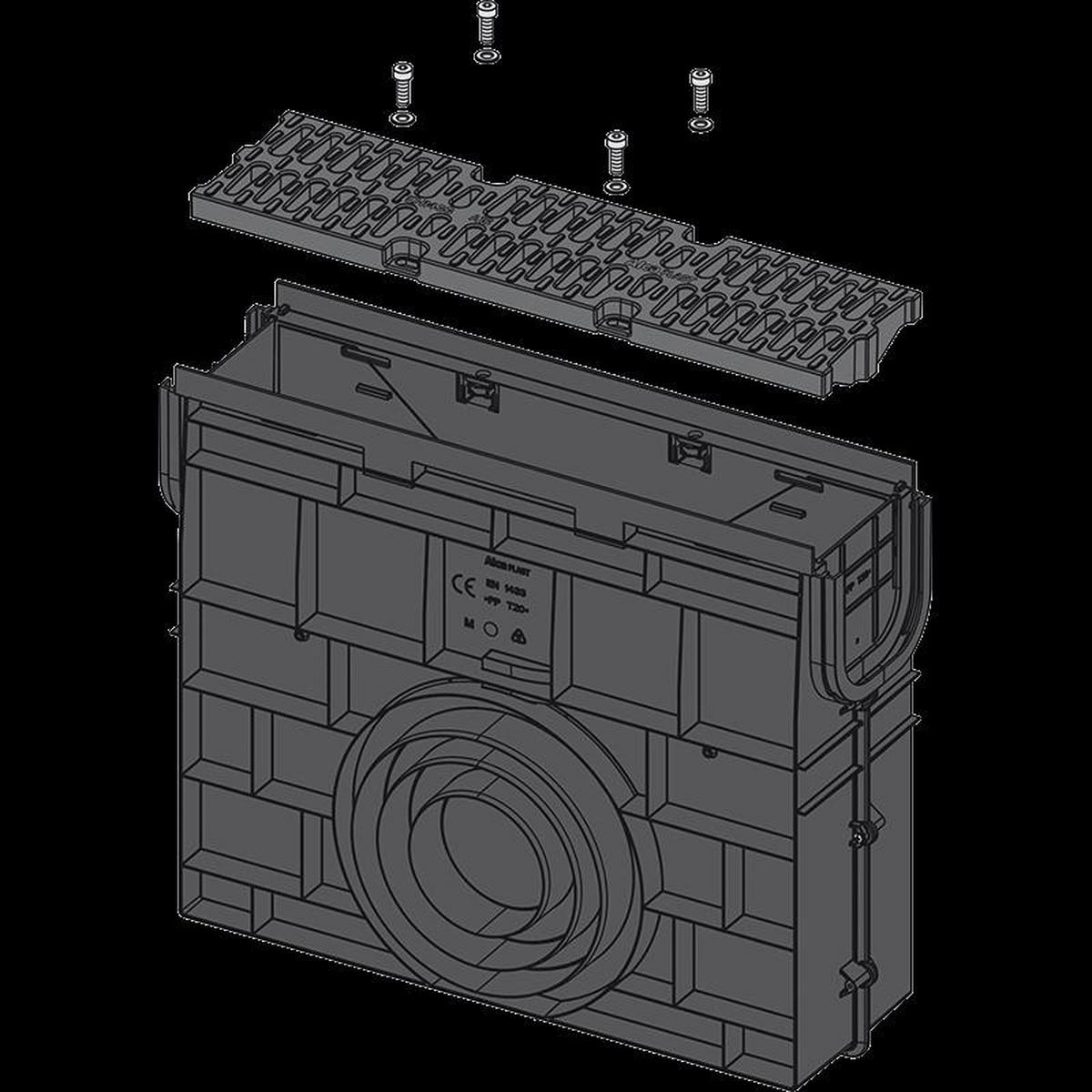 SERVICEBOX für Entwässerungsrinne AVZ104 mit Kunststoffrand und Rost aus Kunststoff A15 - Schwarz, Metall (44.4/18.5/53.2cm) - Alcadrain