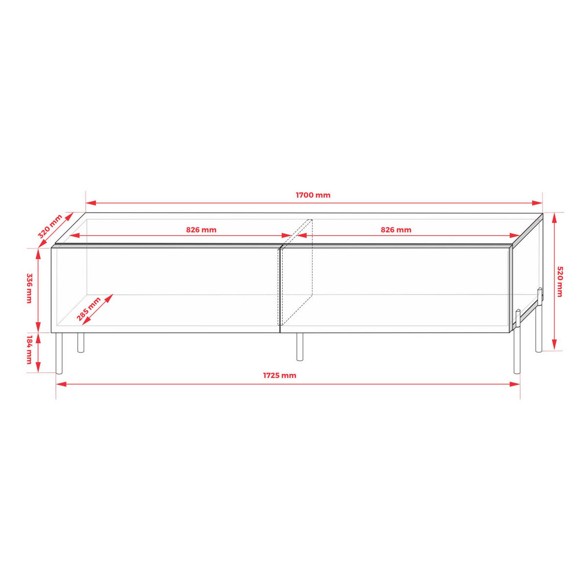TV-SCHRANK : Ziegelrot, 170 x 52 x 32 cm, Goldene Beine - Rot/Goldfarben, Holzwerkstoff/Metall (170/52/32cm) - 3XE LIVING