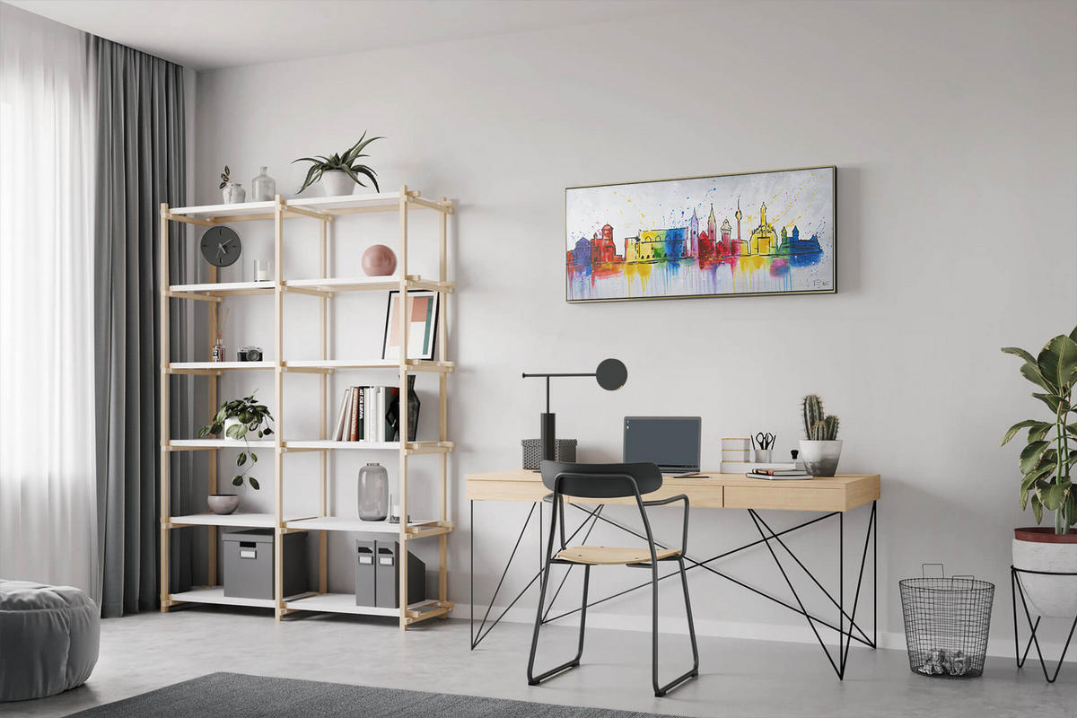 OLEJOMAĽBA 120/60 cm, Mesto a architektúra - sivá, drevo/textil (120/60cm) - KUNSTLOFT