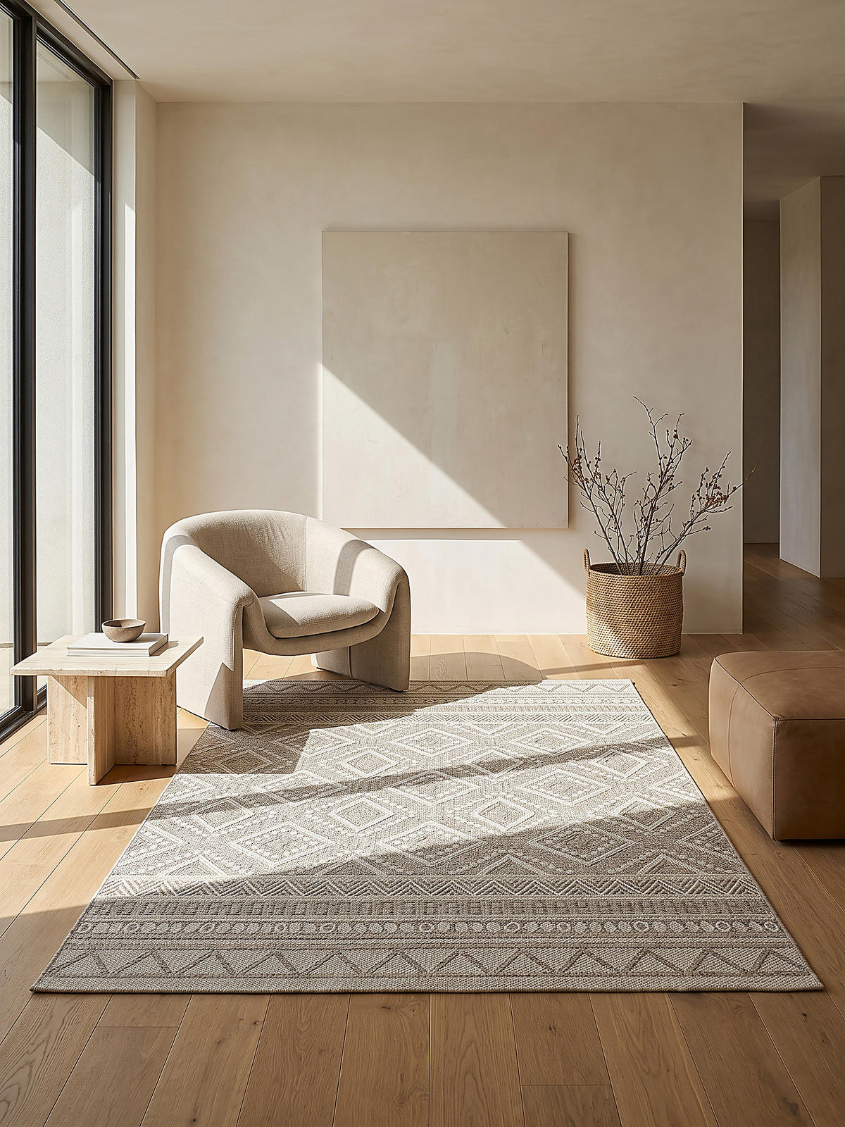 TEPPICH Flachgewebe ESERA Ethno-Rauten Polypropylen Beige 160 x 160 cm - Beige, Textil (160/160cm) - KADIMA DESIGN