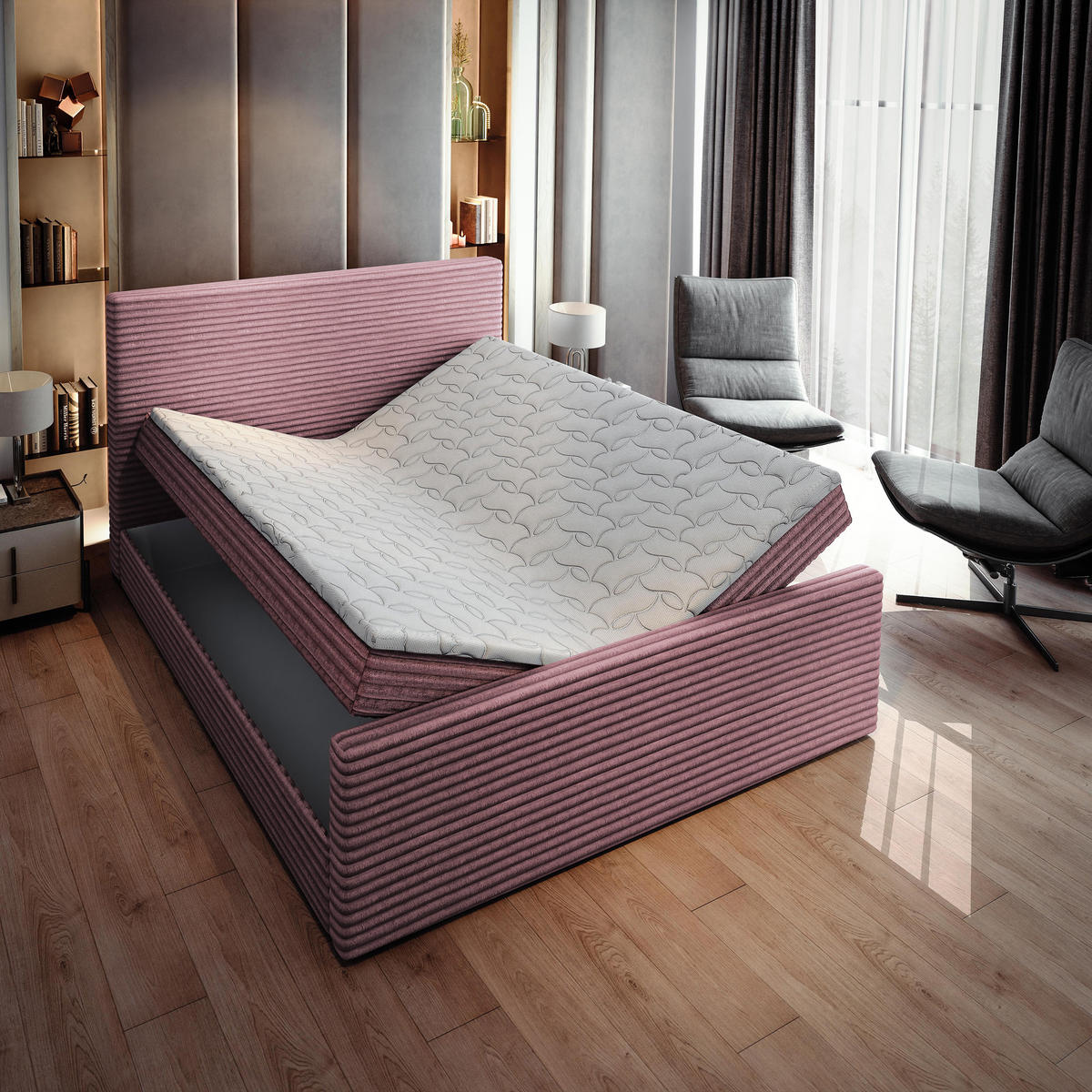 BOXBETT BRENTO 180x200 cm mit Matratze und Topper - Rosa - Rosa, Holz (180/200cm) - MASSENO