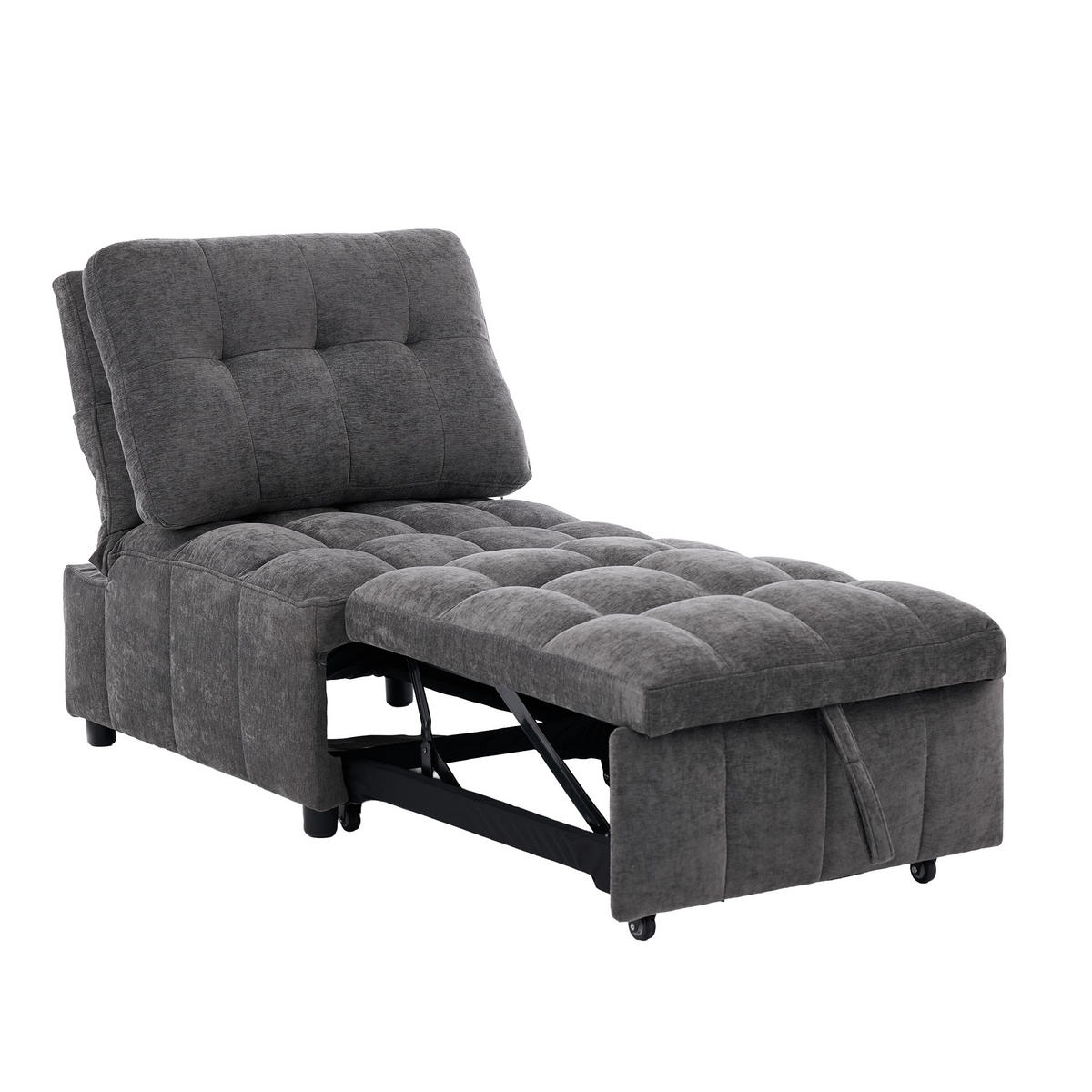 SCHLAFSESSEL, Stoff mit Ausziehfunktion & 3-fach verstellbarer Rückenlehne, 68/95/76 cm, Grau - Grau, Textil (68/76/95cm) - Redom