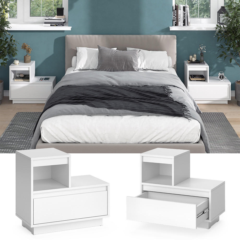 NACHTTISCH Tina Weiß 59.4 x 53.2 cm 2er Set - Weiß, Holzwerkstoff (59.4/53.2/32.1cm) - Vicco