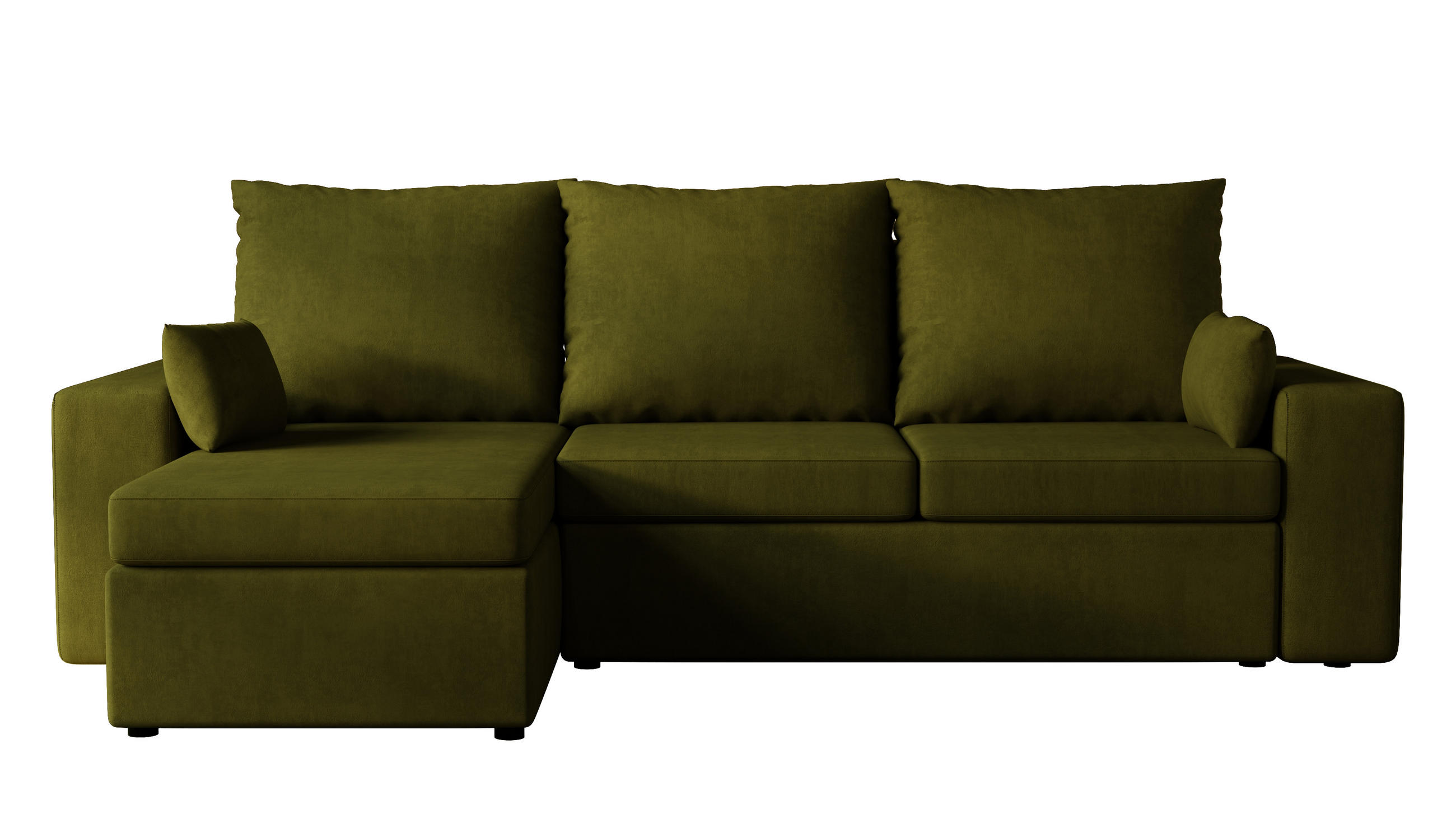ECKSOFA Paco mit Bettkasten und Schlaffunktion, L-Form/XL-Form, Velourstoff, Universal - Olivgrün, Holzwerkstoff (246/145cm) - 4ALL HOME
