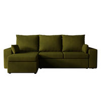 ECKSOFA Paco mit Bettkasten und Schlaffunktion, L-Form/XL-Form, Velourstoff, Universal - Olivgrün, Holzwerkstoff (246/145cm) - 4ALL HOME