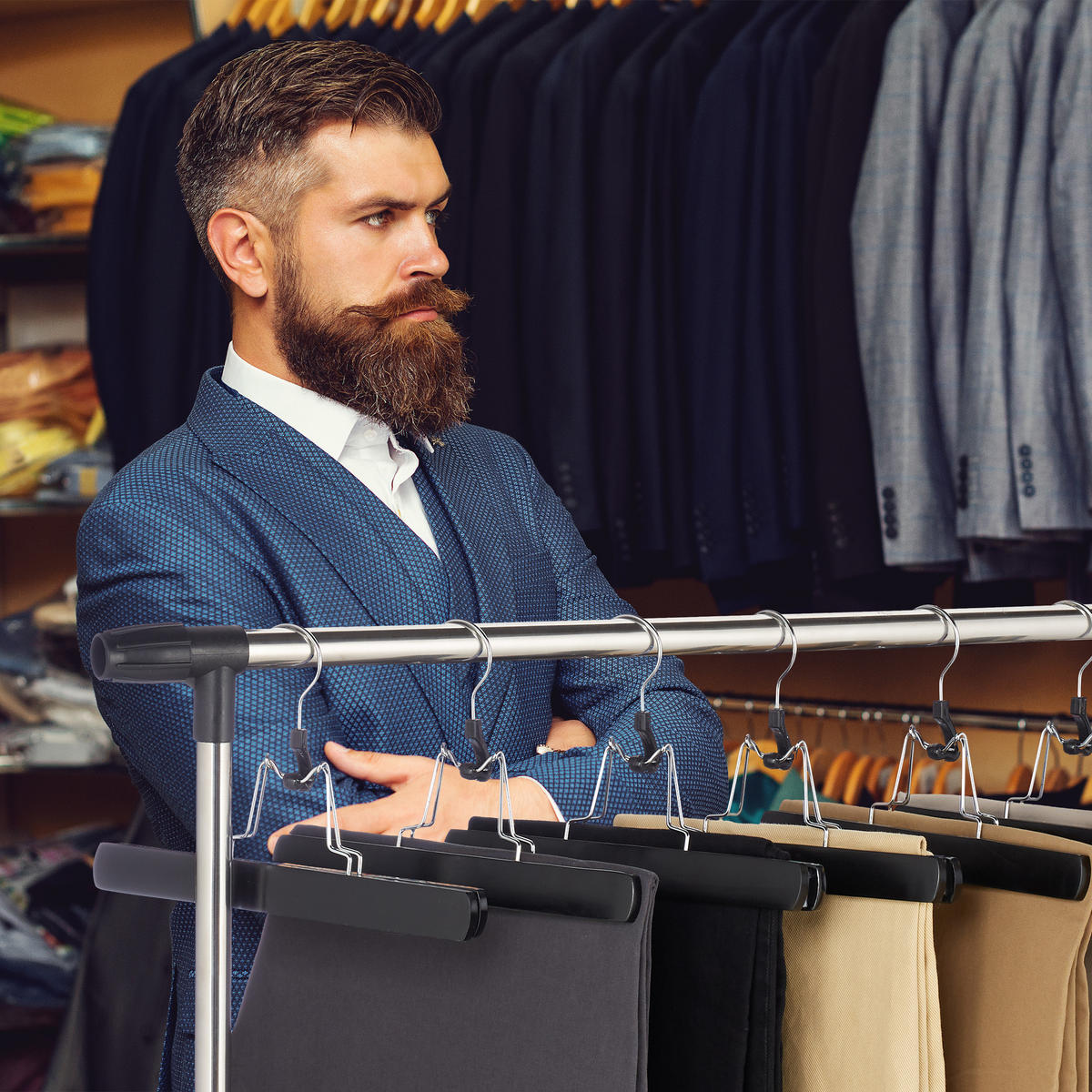 12XHOSENSPANNER - Schwarz, Holz/Textil (25/17/2.3cm) - Relaxdays