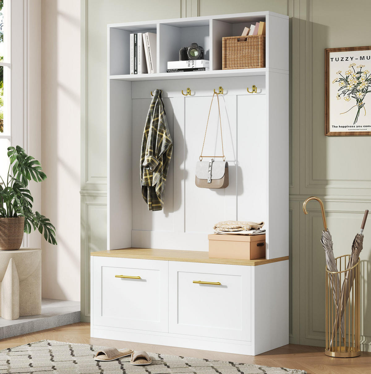 GARDEROBE 105/180/40 cm Natur/Weiß aus MDF und Spanplatte mit Sitzbank - Naturfarben, Holzwerkstoff (40/180/105cm) - OKMYHOME