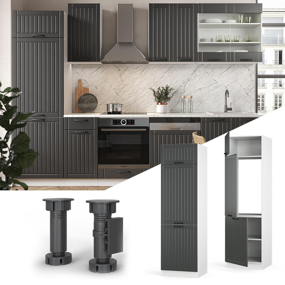 KÜCHENSCHRANK Fame-Line Anthrazit Landhaus 60 cm - Anthrazit/Weiß, Holzwerkstoff (60/206.8/58.1cm) - Vicco