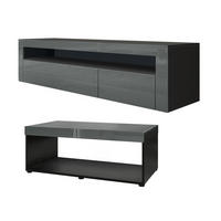 WOHNZIMMERSET Berlin Grau Hochglanz - Grau, Holzwerkstoff (155/46/40cm) - Vladon