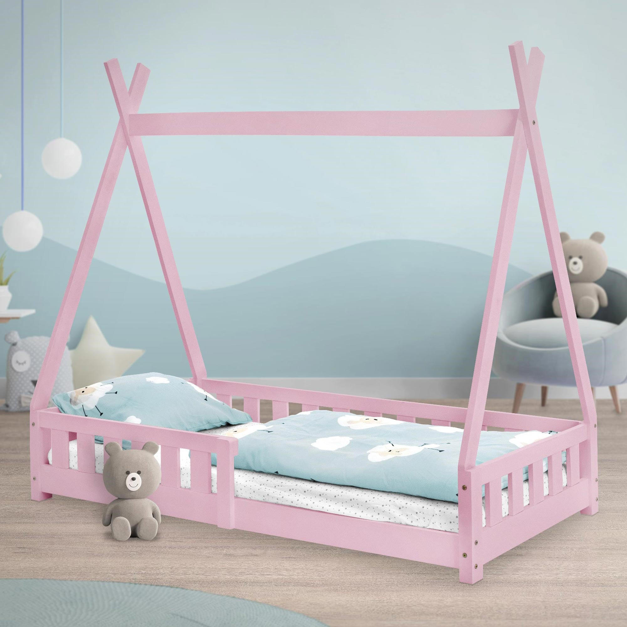 KINDERBETT Tipi 80x160 cm Rosa - Pink, Holz (80/160cm) - ML-DESIGN