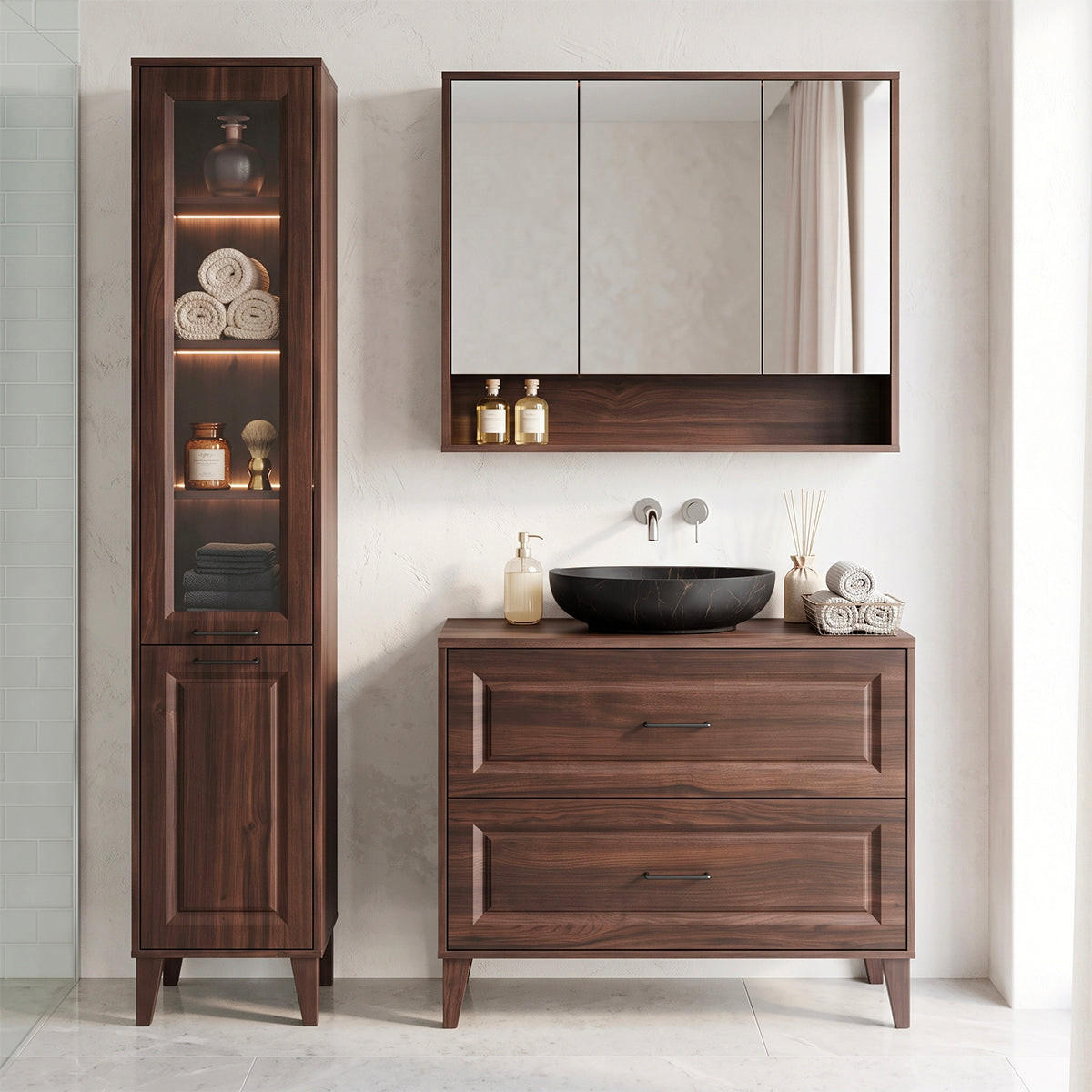 KOUPELNOVÝ NÁBYTEK 100cm Moka 2er-Set Dřevo - hnědá, kompozitní dřevo (100/84.5/46cm) - Petits-meubles
