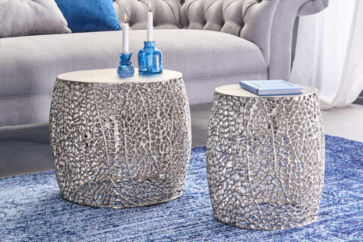 COUCHTISCH 2er Set ABSTRACT LEAF rund Silber 45cm - Silberfarben, Metall (45/45/42cm) - riess-ambiente