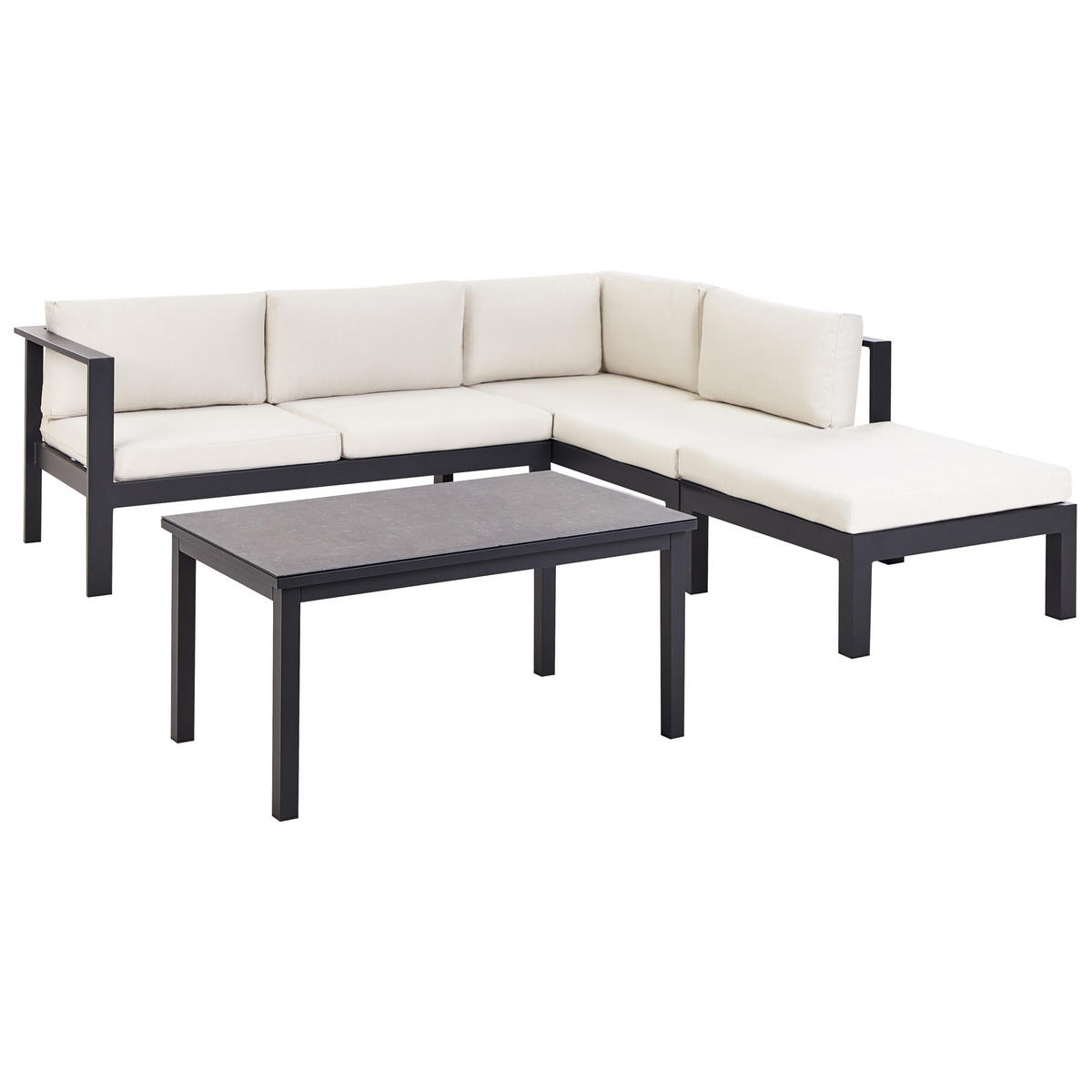 LOUNGE-SET 5-sitzer Aluminium Cremeweiß Messina - Schwarz/Weiß, Metall - Beliani