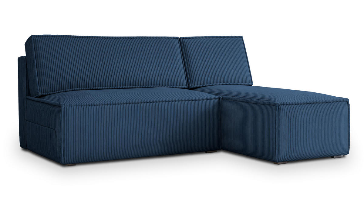 ECKSOFA BRISO P Blau Kordstoff mit Schlaffunktion - Blau, Holz (200/140cm) - MASSENO