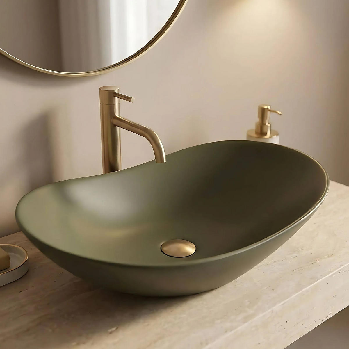 AUFSATZWASCHBECKEN Rea Royal Olive Matt - Grün, Keramik (35.5/15.5/61.5cm) - REA