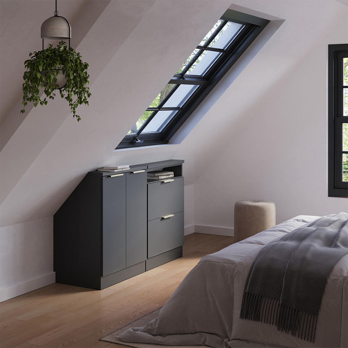 SADA SKŘÍNÍ PRO ŠIKMOU STŘECHU Rion Antracitově zlatý - antracitová, kompozitní dřevo (120/81.6/46cm) - Vicco