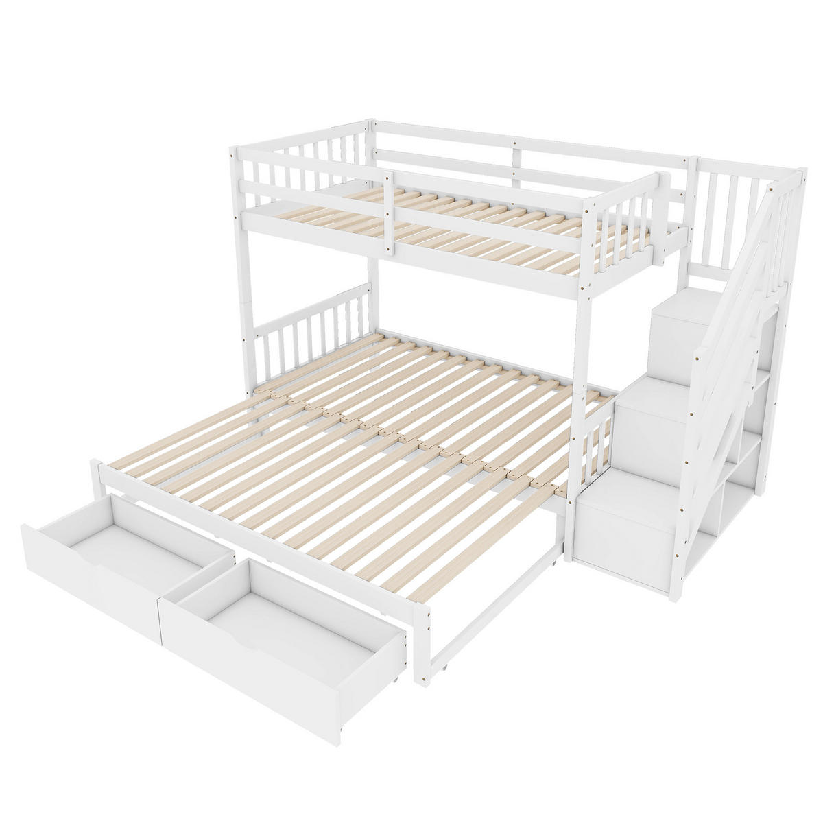 ETAGENBETT 90/200 cm Weiß mit Ausziehbett und zwei Schubladen aus Kiefernholz - Weiß, Holz (90/200cm) - OKWISH