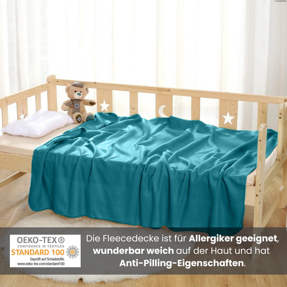 FLEECEDECKE 2er Set türkis 130/160 cm Kettelrand Anti-Pilling - Türkis, Textil (130/160cm) - wometo