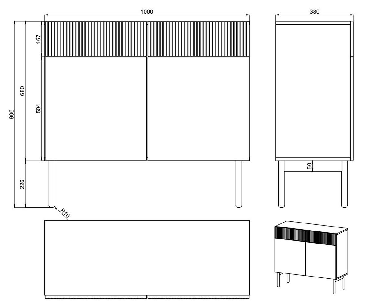 KOMODA Nolie dekor jaseň čierna 100 cm - čierna, drevo/kompozitné drevo (100/90.6/38cm) - Selsey