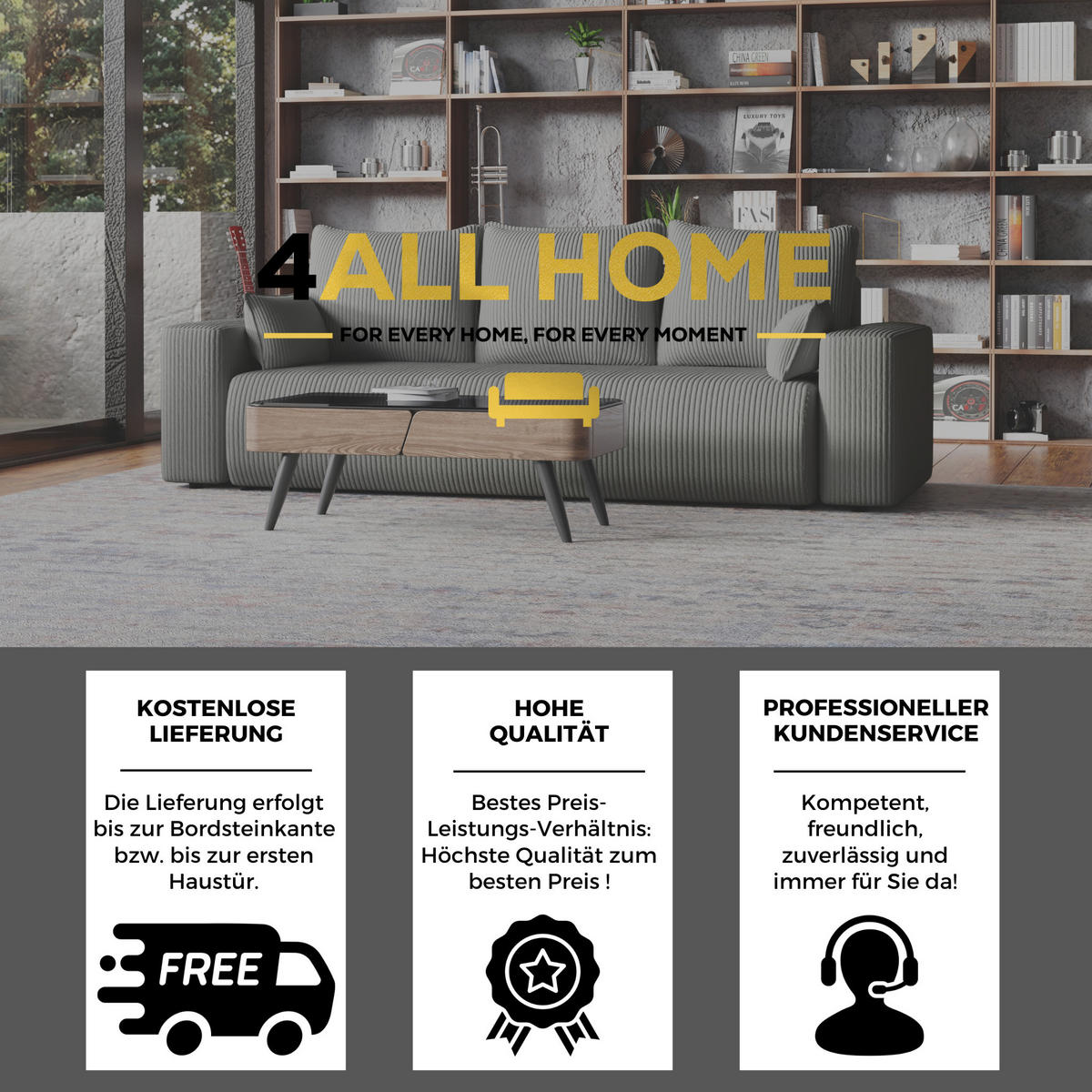 SOFA Bubi mit Bettkasten und Schlaffunktion, Cordstoff - Grau, Holzwerkstoff (242/85/95cm)