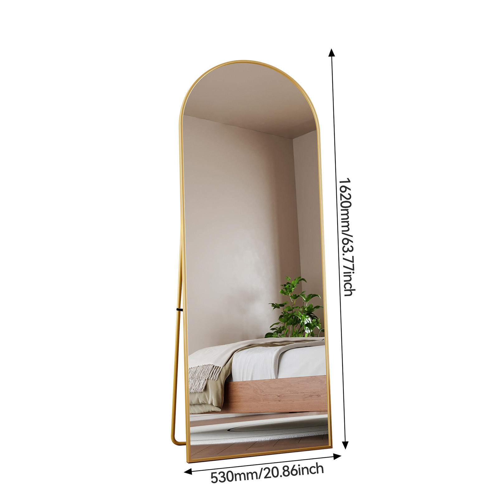 STANDSPIEGEL 162x53 cm- Rund, Standspiegel, Wandmontage - Goldfarben, Glas/Metall (53/162/162cm)