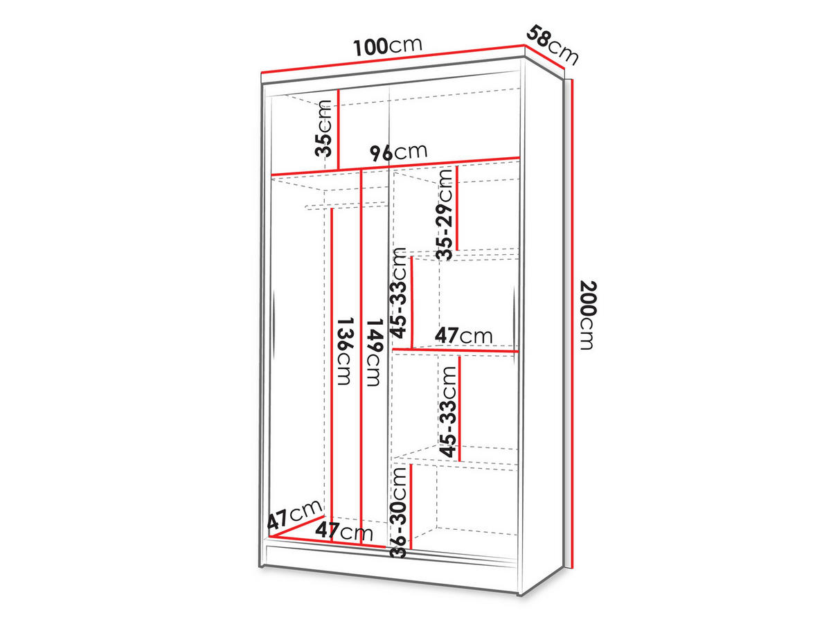 SCHWEBETÜRENSCHRANK Diego V - Schwarz/Weiß, Holzwerkstoff/Metall (100/200/58cm) - MIRJAN24