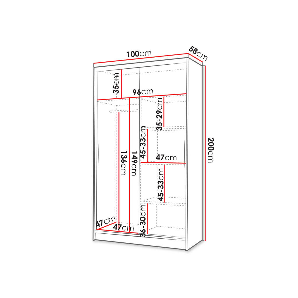 Thumbnail - Mirjan24 Schwebetürenschrank, Weiß, Metall, 4 Fächer, Rechteckig, 100x200x58 cm, Schlafzimmer, Kleiderschränke, Schwebet...