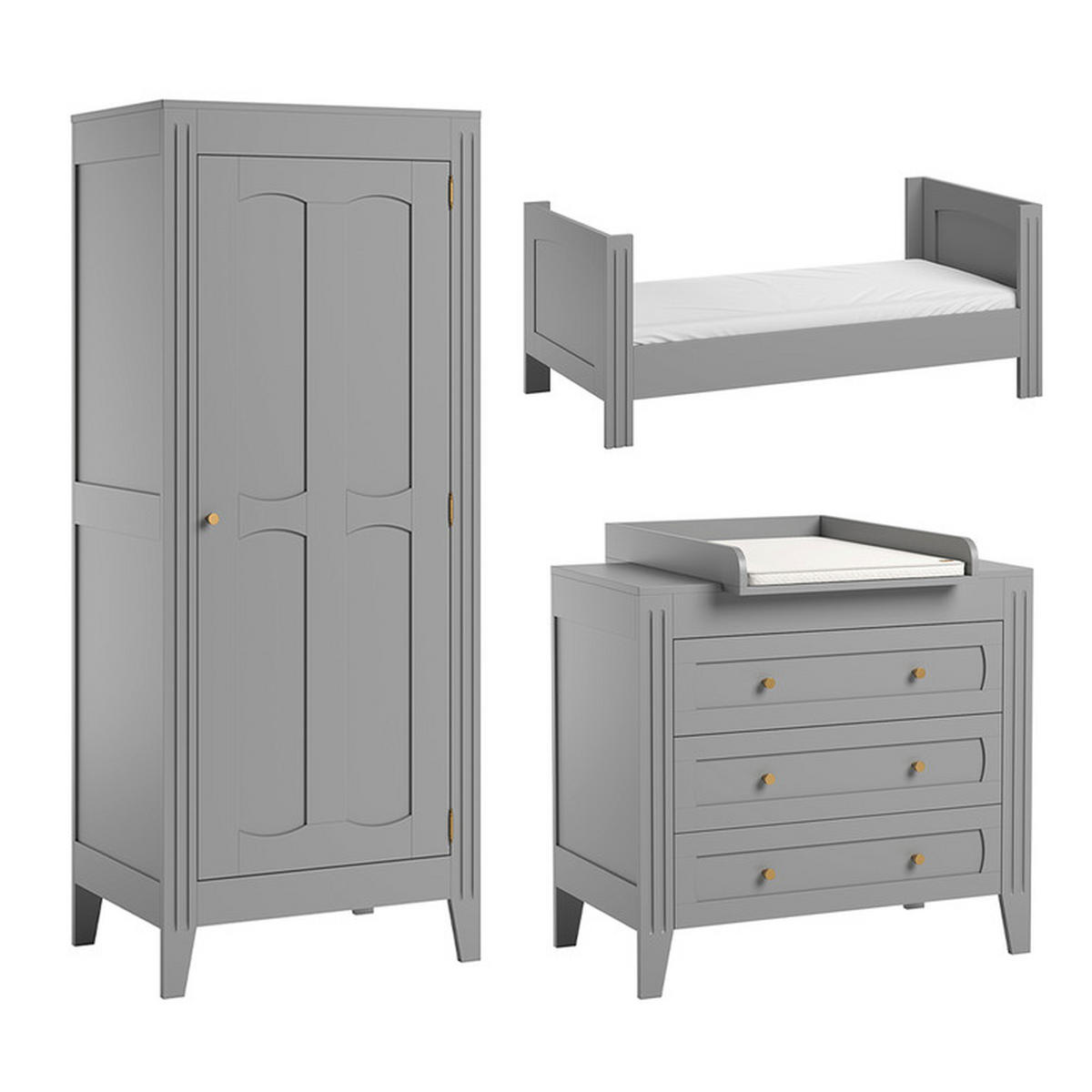 BABYZIMMER 3-teilig Grau - Grau, Holzwerkstoff (144/80/75cm) - Petits-meubles