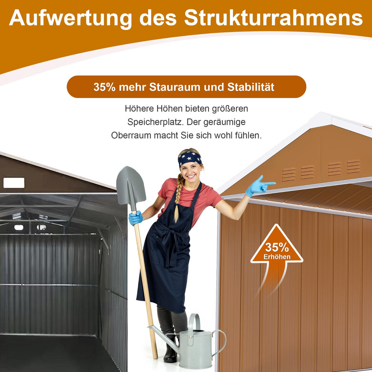 GERÄTEHAUS 300/240/194 cm Braun mit Fenstern, verschließbarer Tür und Belüftung, ohne Boden - Braun, Metall (240/194/300cm) - Oxeza