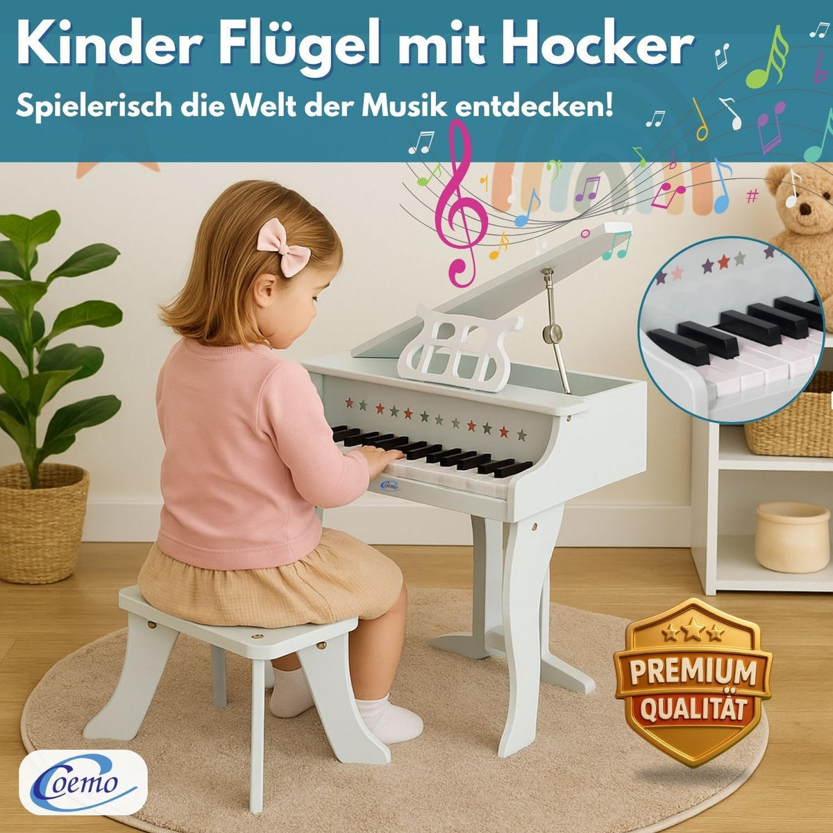 KINDERFLÜGEL mit Hocker Farbe Weiß - Weiß, Holzwerkstoff (52/50cm) - Coemo
