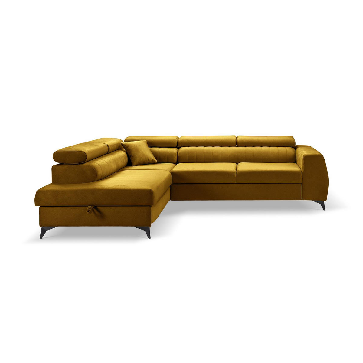 ECKSOFA PIERO L Links mit Schlaffunktion 195x125 Velours Gold - Goldfarben/Schwarz, Holz/Textil (268/203cm) - Muffo