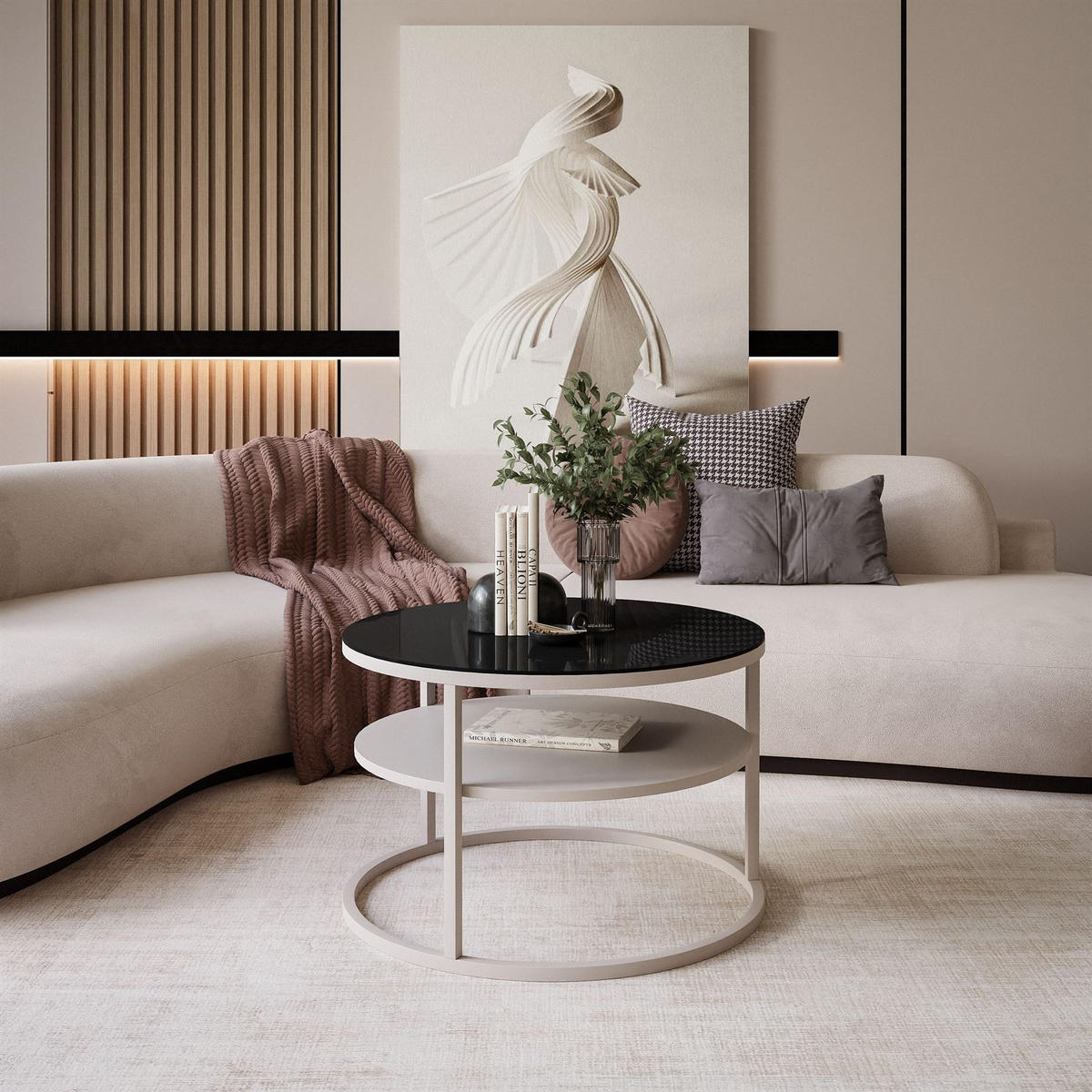 COUCHTISCH CIRI GLAS KASCHMIR mit Regal - Beige, Glas (60/60/42cm) - Lookway