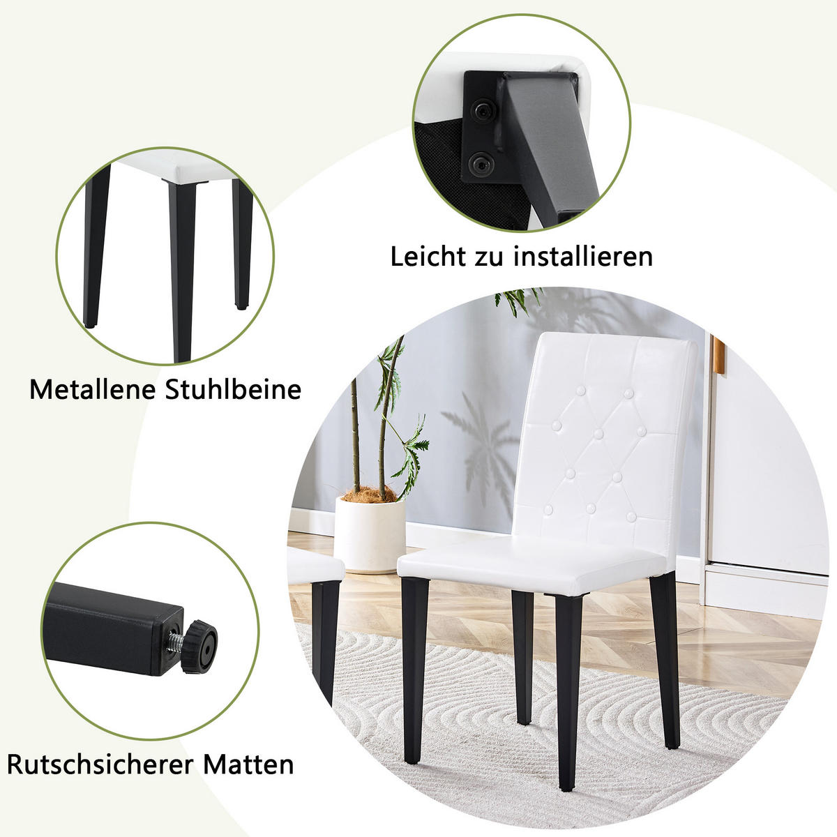 STUHL-SET DE-36651 4 Stück mit PU-Bezug und Metallbeinen Weiß - Weiß, Metall (46/89/42cm) - ComfortXL