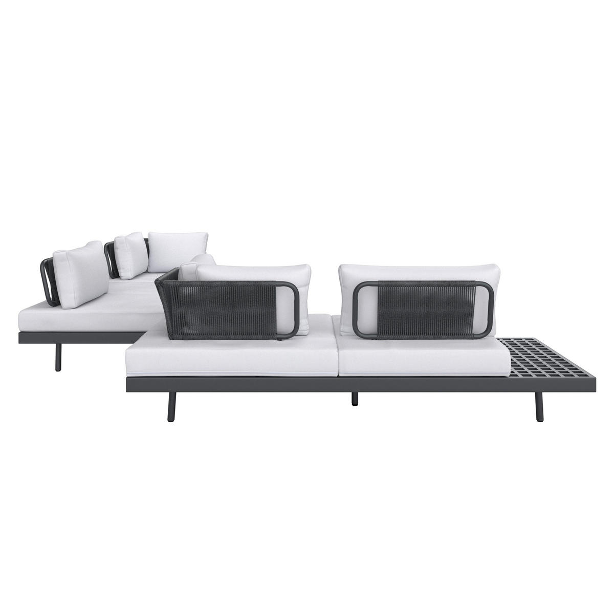 LOUNGEGARNITUR-SET Emma Grau Outdoorstoff/Metall - Weiß, Metall