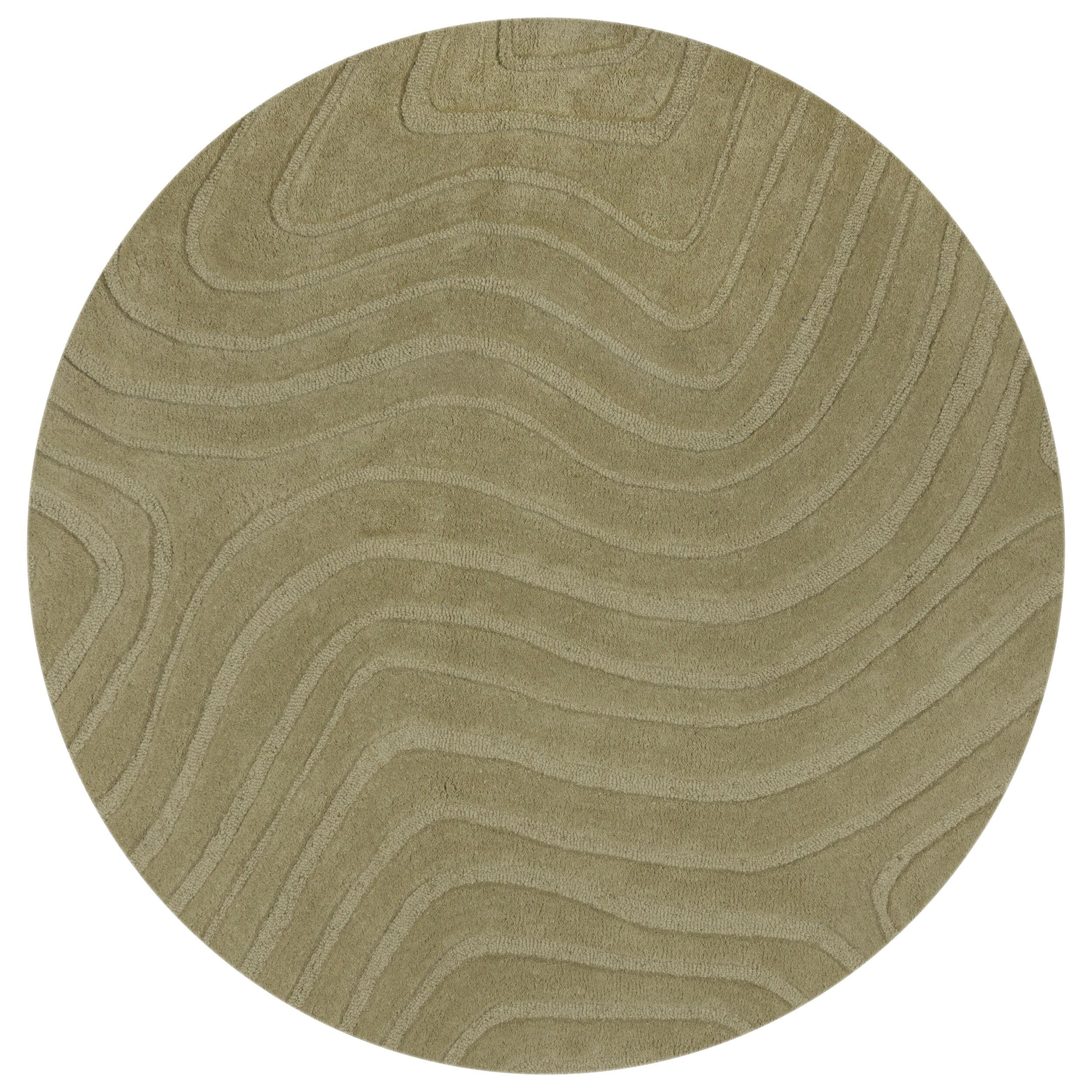 WOLLTEPPICH Wellen Abstrakt, Wohnzimmer Olivegrün Rund 160x160 - Grün, Textil (160/160cm) - KADIMA DESIGN