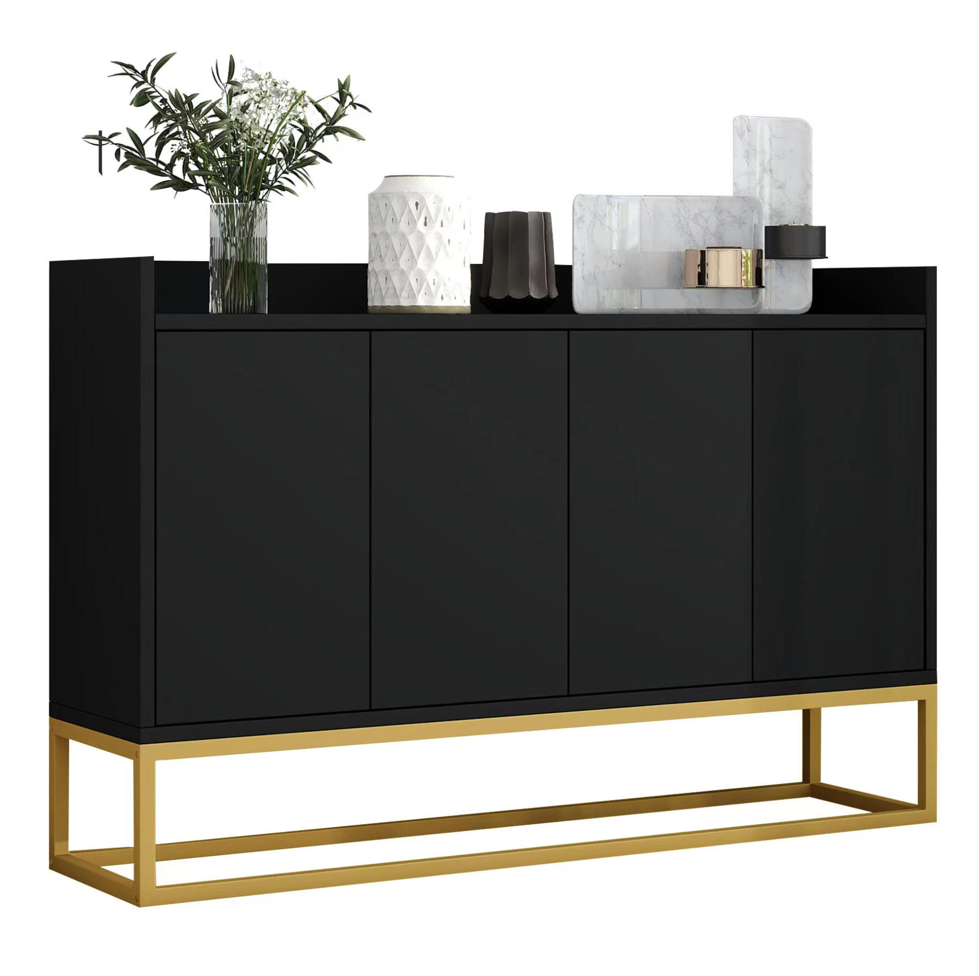 SIDEBOARD 4-türig 120 x 30 x 80 cm Schwarz mit verstellbaren Einlegeböden - Schwarz, Holzwerkstoff (120/80/30cm) - Meubliv